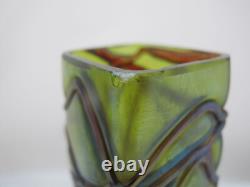 Art Nouveau PALLME-KONIG Czech Bohemian Veined IRIDESCENT Green Glass Vase Pair
