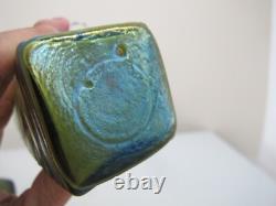 Art Nouveau PALLME-KONIG Czech Bohemian Veined IRIDESCENT Green Glass Vase Pair