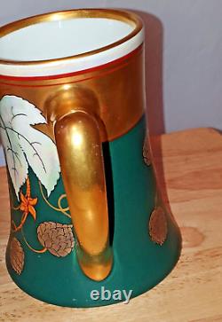 Art Nouveau PICKARD Beer & Hops Large Stein Gold & Green Lustre Leaves