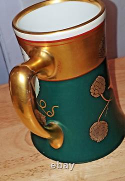 Art Nouveau PICKARD Beer & Hops Large Stein Gold & Green Lustre Leaves