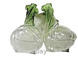 Art Nouveau Pair of Green Vases of Slender Wrythen Form with Wavy Rims 24cm