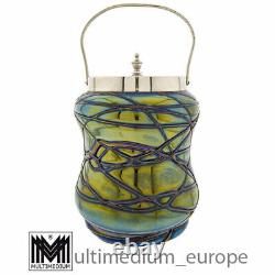 Art Nouveau Pallme King Glass Lid Tin Bonboniere 1900's Iridescent