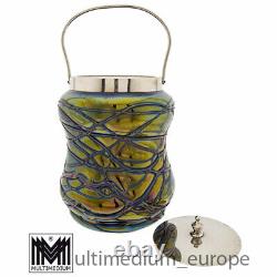 Art Nouveau Pallme King Glass Lid Tin Bonboniere 1900's Iridescent