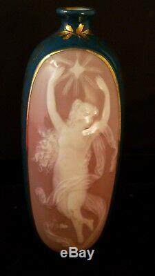 Art Nouveau Pate Sur Pate Green Cabinet Vase Nude Nymph 4 1/4h