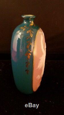 Art Nouveau Pate Sur Pate Green Cabinet Vase Nude Nymph 4 1/4h