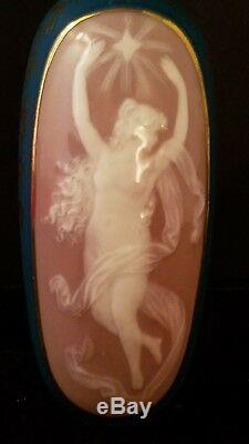 Art Nouveau Pate Sur Pate Green Cabinet Vase Nude Nymph 4 1/4h