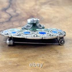 Art Nouveau Peacock Brooch Pin Blue Green Enamel 935 Silver Germany Marcasite