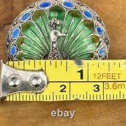 Art Nouveau Peacock Brooch Pin Blue Green Enamel 935 Silver Germany Marcasite