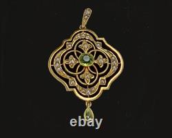 Art Nouveau Peridot and Seed Pearl Pendant 15ct Gold Antique Edwardian ca 1905