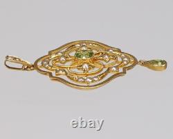 Art Nouveau Peridot and Seed Pearl Pendant 15ct Gold Antique Edwardian ca 1905