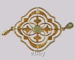 Art Nouveau Peridot and Seed Pearl Pendant 15ct Gold Antique Edwardian ca 1905