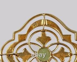 Art Nouveau Peridot and Seed Pearl Pendant 15ct Gold Antique Edwardian ca 1905
