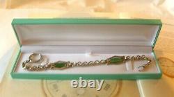 Art Nouveau Pocket Watch Chain 1910 Antique Silver Chrome Green Glass Albert Nos