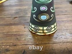 Art Nouveau Pottery Vase 11.75 Tall Green With Circles Vintage