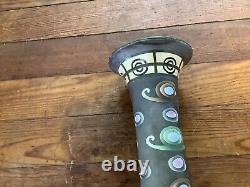 Art Nouveau Pottery Vase 11.75 Tall Green With Circles Vintage