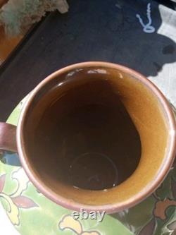 Art Nouveau Pottery Vase, Chinoiserie, 2 Handles, Green Leaf & Enamel Embossed