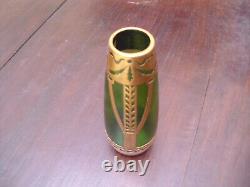 Art Nouveau Rare Green Glass Vase in Monture Design Viennese Workshop