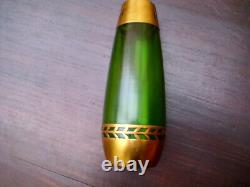 Art Nouveau Rare Green Glass Vase in Monture Design Viennese Workshop