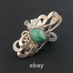 Art Nouveau Revival Ring Sterling Silver Green Eilat Stone Freeform Statement