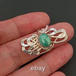Art Nouveau Revival Ring Sterling Silver Green Eilat Stone Freeform Statement