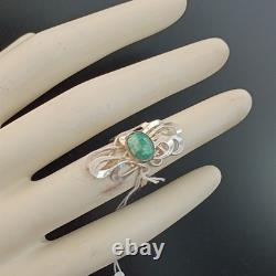Art Nouveau Revival Ring Sterling Silver Green Eilat Stone Freeform Statement