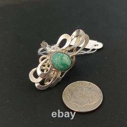Art Nouveau Revival Ring Sterling Silver Green Eilat Stone Freeform Statement