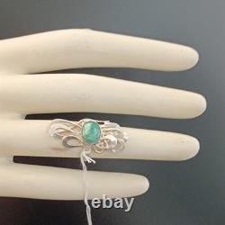 Art Nouveau Revival Ring Sterling Silver Green Eilat Stone Freeform Statement