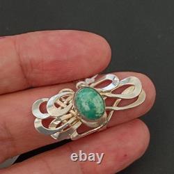 Art Nouveau Revival Ring Sterling Silver Green Eilat Stone Freeform Statement