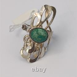 Art Nouveau Revival Ring Sterling Silver Green Eilat Stone Freeform Statement