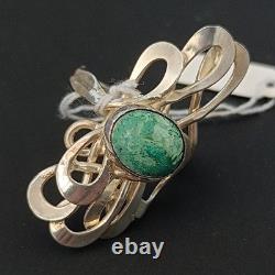 Art Nouveau Revival Ring Sterling Silver Green Eilat Stone Freeform Statement