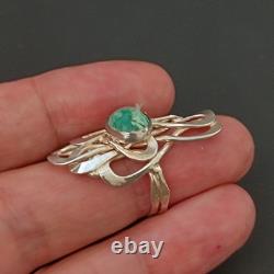 Art Nouveau Revival Ring Sterling Silver Green Eilat Stone Freeform Statement
