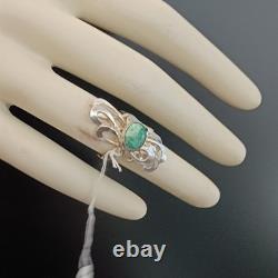 Art Nouveau Revival Ring Sterling Silver Green Eilat Stone Freeform Statement
