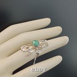 Art Nouveau Revival Ring Sterling Silver Green Eilat Stone Freeform Statement