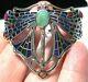 Art Nouveau Revival Solid Silver Plique A Jour Enamel Dragonfly Emerald Bracelet