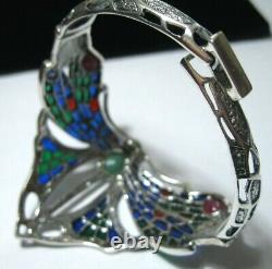 Art Nouveau Revival Solid Silver Plique a Jour Enamel Dragonfly Emerald BRACELET