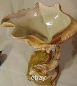 Art Nouveau Royal Dux Amphora Figural Bowl Vase Compote Maiden Woman Conch Shell