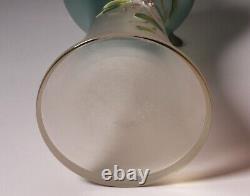 Art Nouveau Satin Glass Vase Enameled Flower Painting Austria 1910