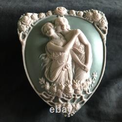 Art Nouveau Schaffer & Vater Sage Jasperware Trinket Box Romantic Couple