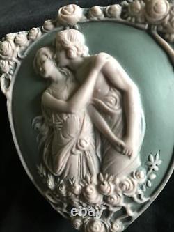 Art Nouveau Schaffer & Vater Sage Jasperware Trinket Box Romantic Couple