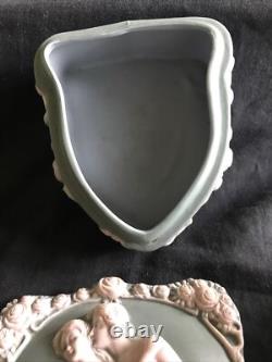 Art Nouveau Schaffer & Vater Sage Jasperware Trinket Box Romantic Couple