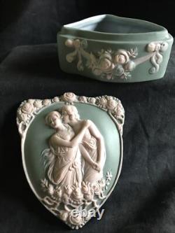 Art Nouveau Schaffer & Vater Sage Jasperware Trinket Box Romantic Couple