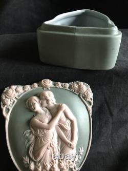 Art Nouveau Schaffer & Vater Sage Jasperware Trinket Box Romantic Couple