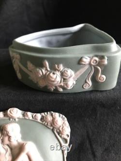 Art Nouveau Schaffer & Vater Sage Jasperware Trinket Box Romantic Couple