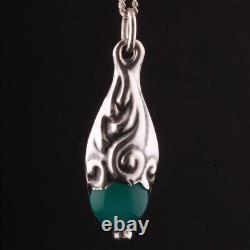 Art Nouveau Silver Pendant with Green Agate. 830S. Vintage. Antique. RARE