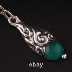 Art Nouveau Silver Pendant with Green Agate. 830S. Vintage. Antique. RARE