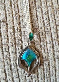 Art Nouveau Silver and Blue Green Enamel Pendant, Liberty Style