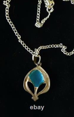 Art Nouveau Silver and Blue Green Enamel Pendant, Liberty Style