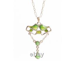 Art Nouveau Silver and Green Enamel Necklace