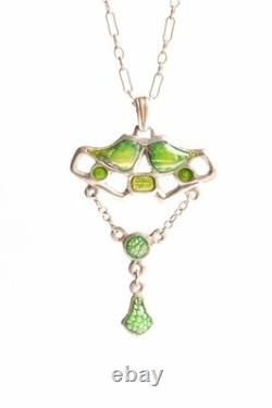 Art Nouveau Silver and Green Enamel Necklace