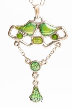 Art Nouveau Silver and Green Enamel Necklace